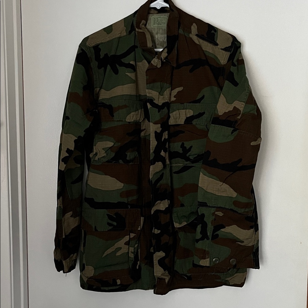Vintage US Military Issue Camouflage Woodland Camo Combat Jacket Shirt S Long - Picture 6 of 7